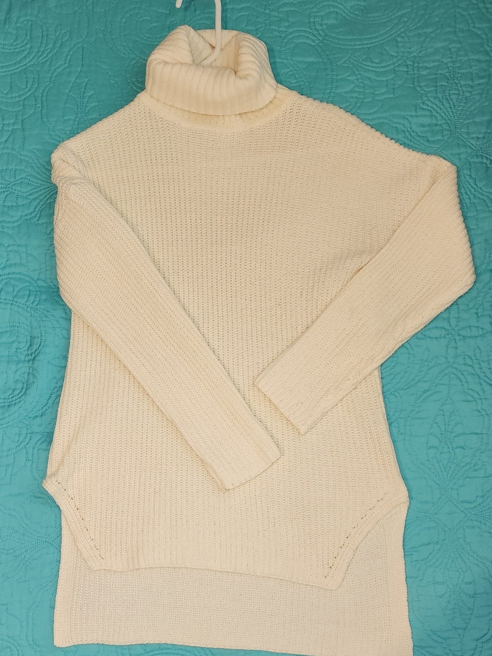 Classic Cream Pink Rose Turtleneck Women's Sweater